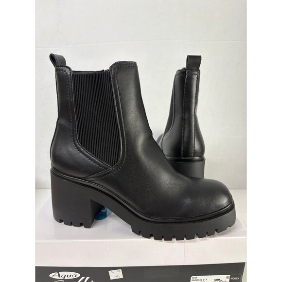 AQUA COLLEGE Womens Black Platform Raine Round Toe Block Heel Chelsea Boots 9.5M - Picture 1 of 6